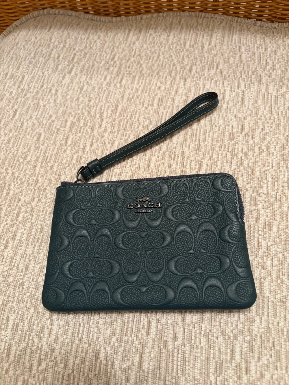 Coach Embossed Leather Wristlet in Forest Green